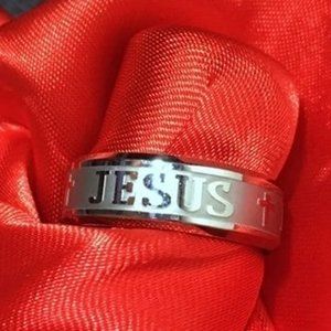 [NEW] SIZE 8 SILVER CHRISTIAN JESUS CROSS RING JEWELRY CHRISTIANITY MENS WOMENS